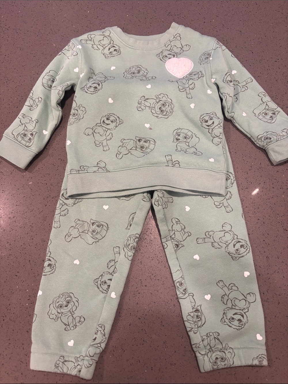 Nickelodeon Mint Green Character Pajama Set with Pink Heart